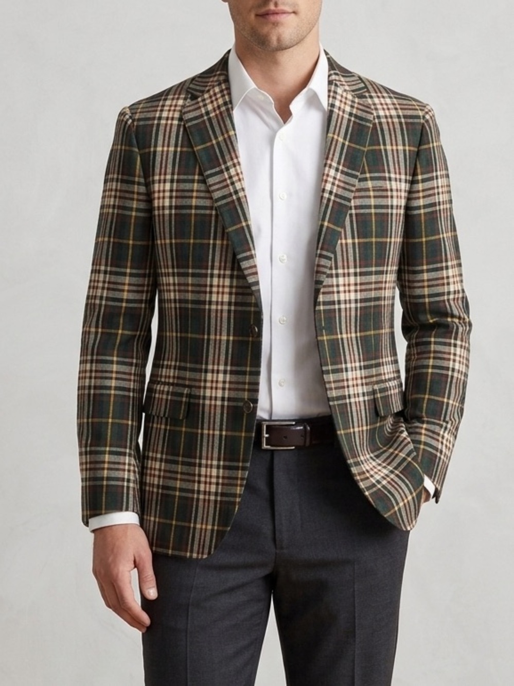 Hawkings Mcgill Mens Green Plaid Blazer Cotton Tailored Sport Coat Size Small